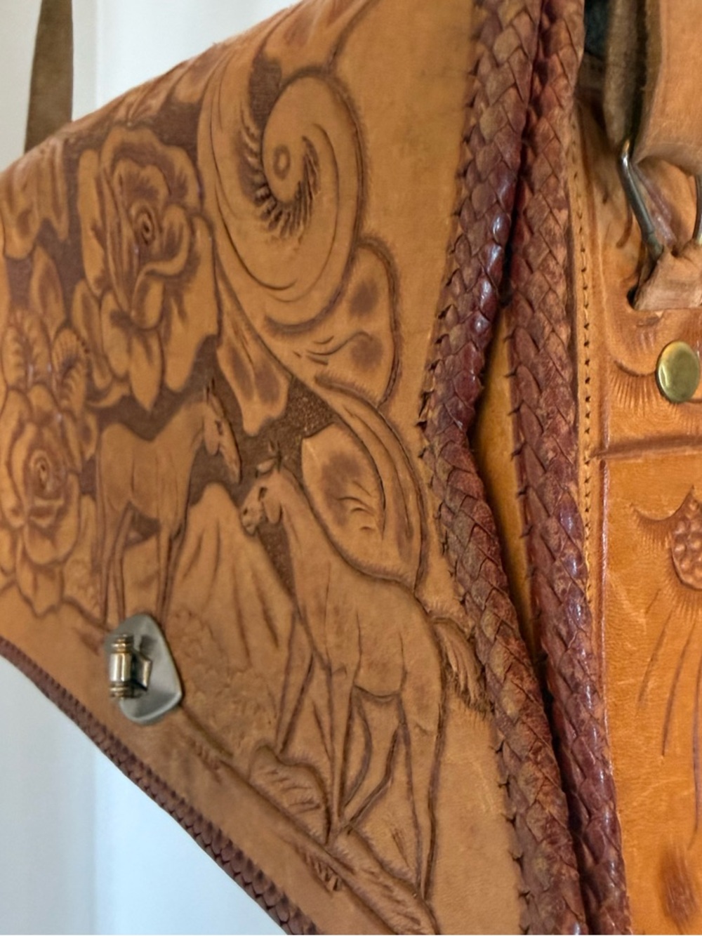 Vintage Tooled Leather Saddle Bag Western Luxe Cabo Cowgirl 70s